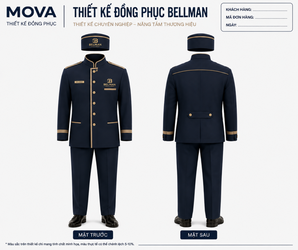 Đồng Phục Bellman Navy Viền Be Bellman Hotel & Resort