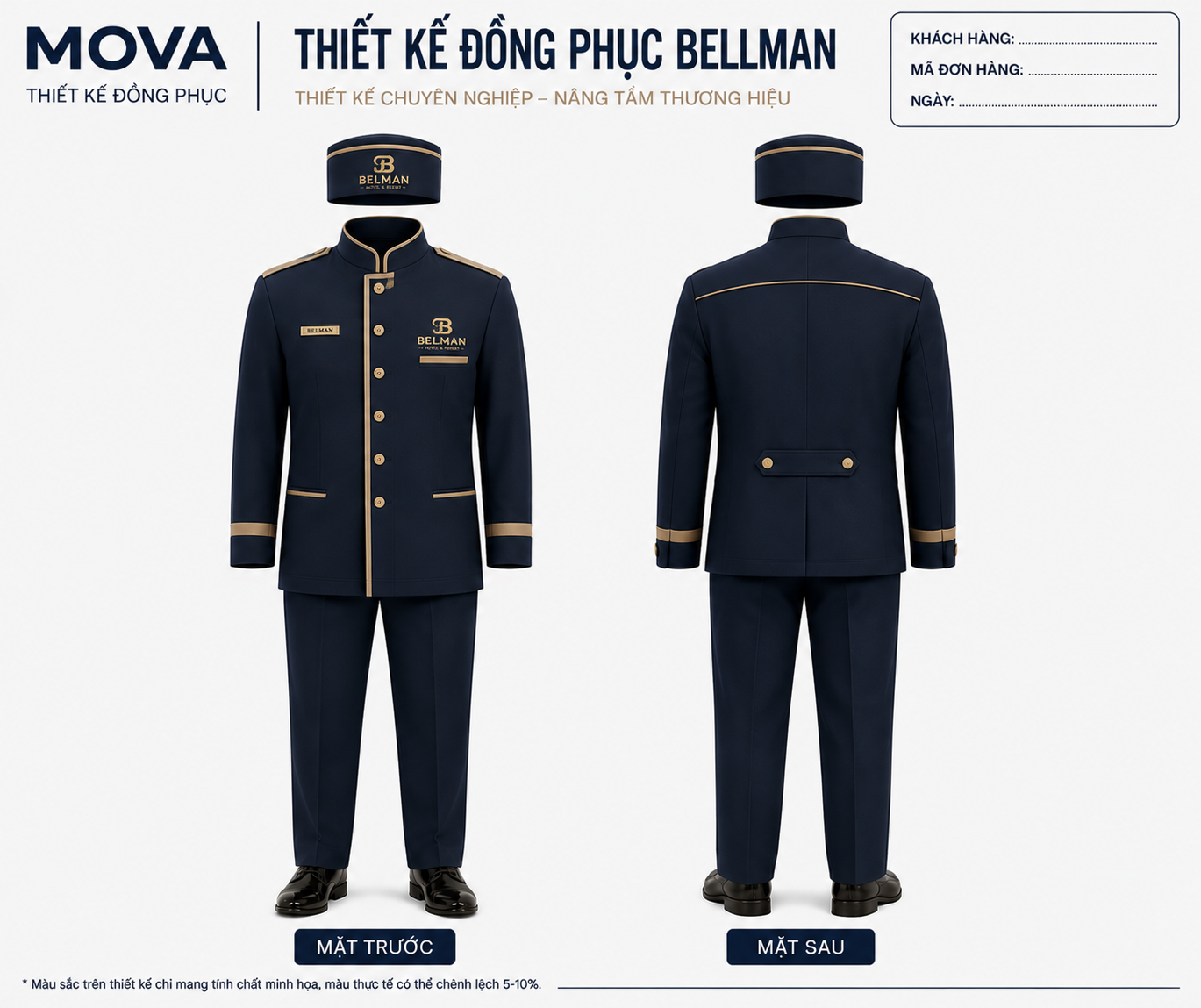 Đồng Phục Bellman Navy Viền Be Bellman Hotel & Resort