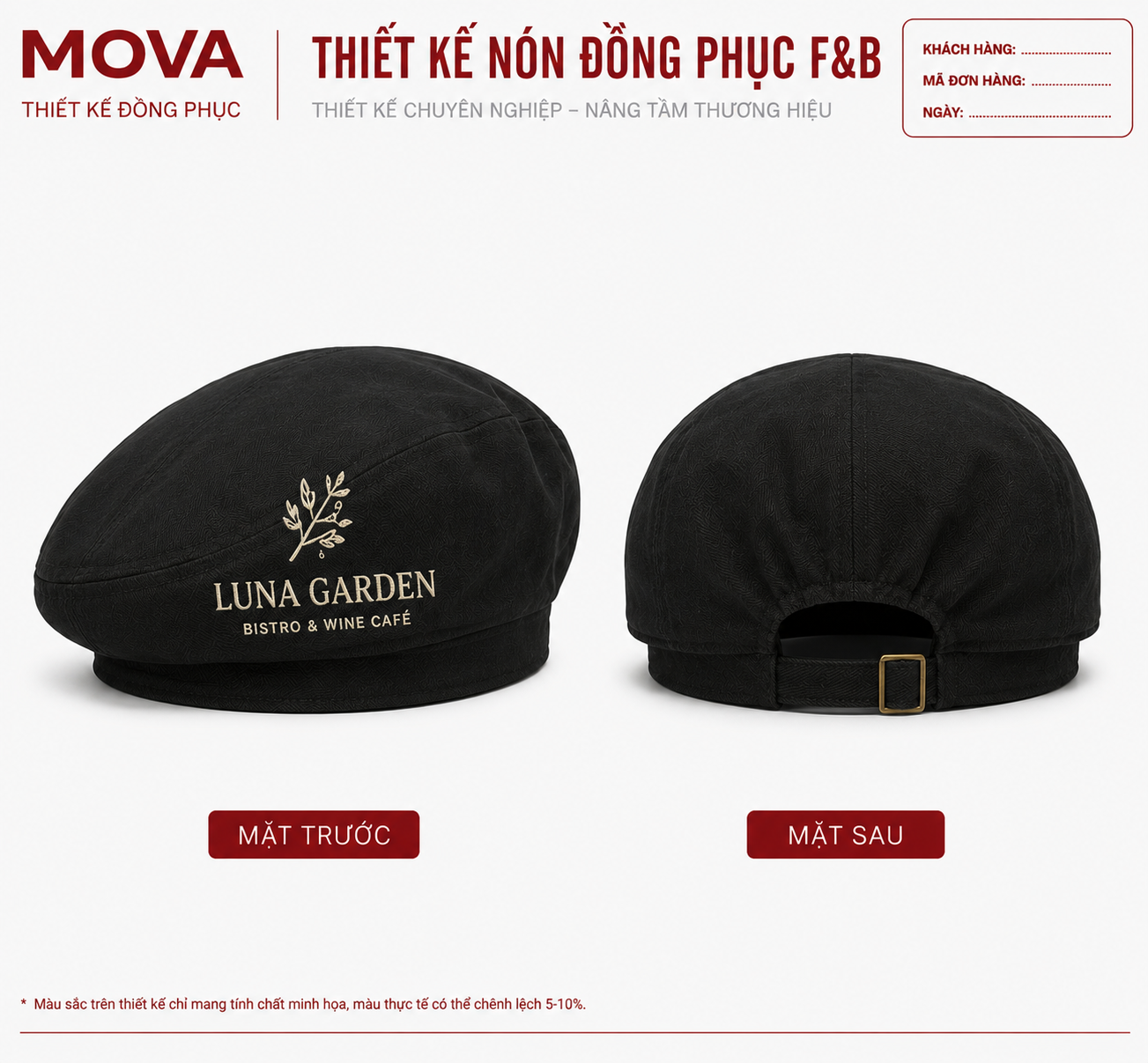 Nón Beret Đen Luna Garden Bistro Wine Cafe